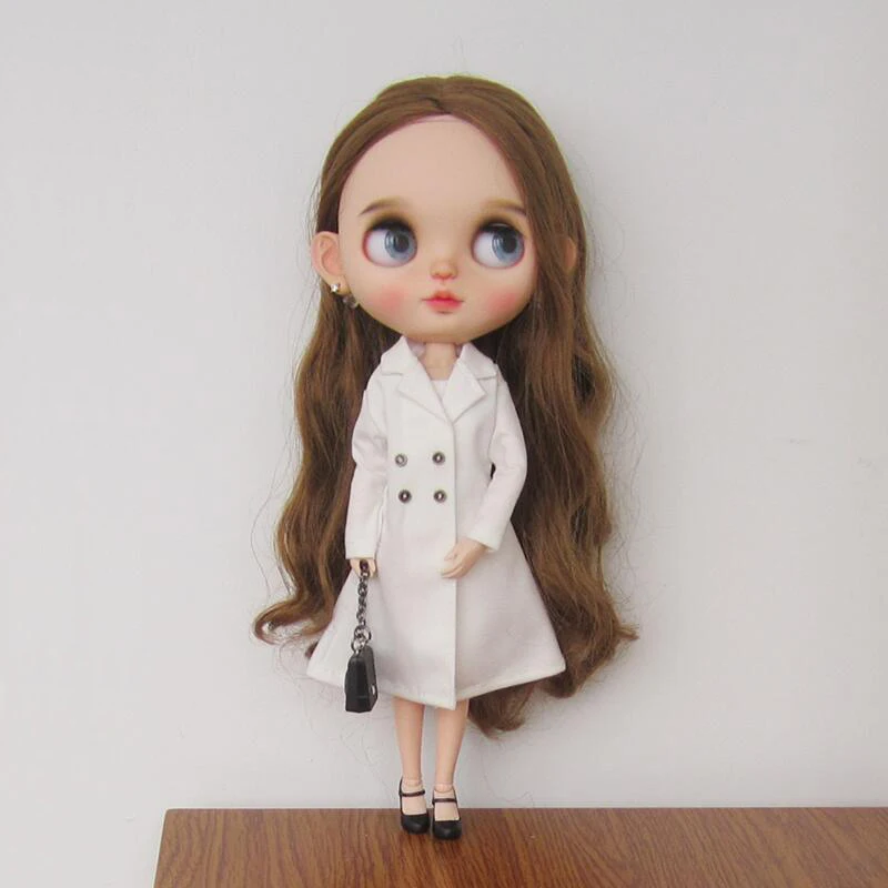 New Blythe Clothes Fashion White Trench Coat With Tube Top and Belt for Blyth Barbie 30cm OB24 Azone Licca 1/6 Dolls Accessories