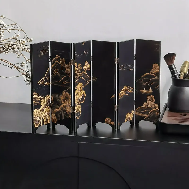 Classical Black Folding Screen Decorative Painting, Study Table Setting. Holiday Birthday Gifts Lacquerware Art Crafts