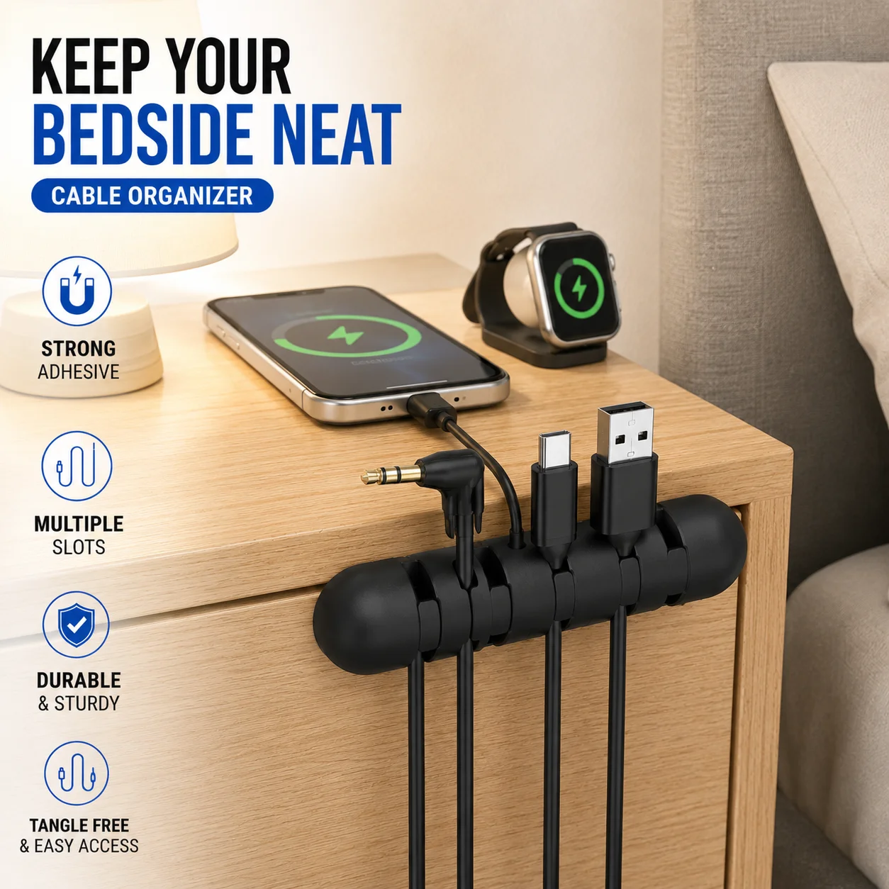 Self Adhesive Cable Organizer Desk Wire Holder Cord Management Clips for Charging Cables USB Earphone - Office Home