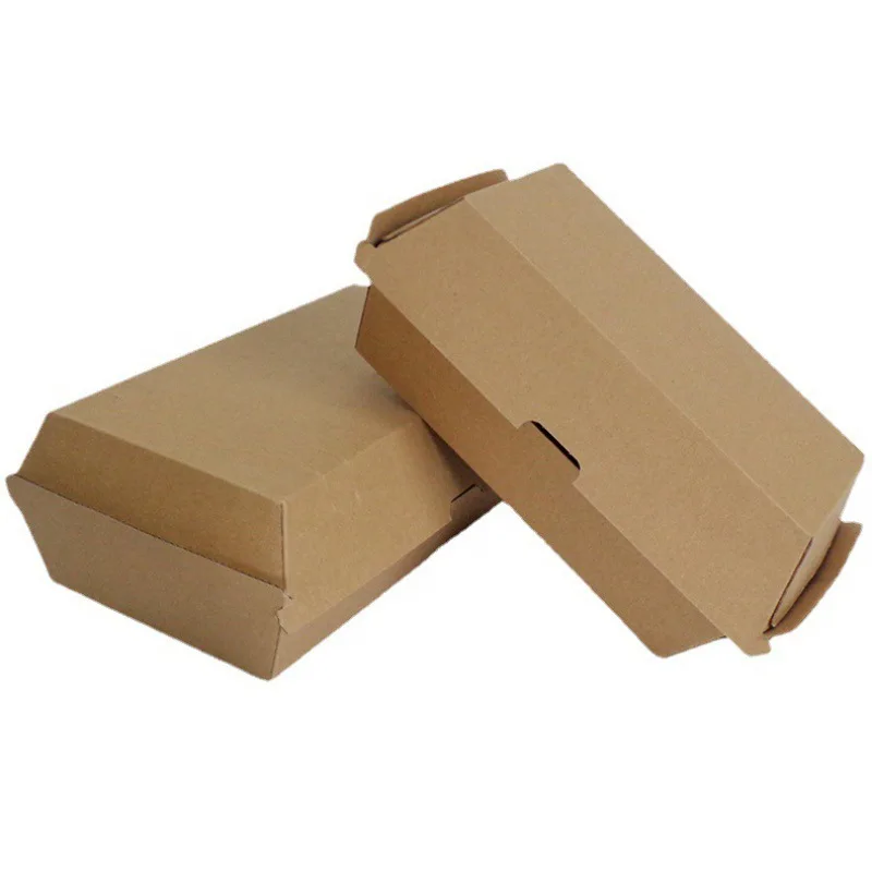 200pcs  Corrugated Paper Hamburger  Dsiosable Kraft Box Fried Chicken Snack Food to-Go Box Takeaway Packaging Lunch Box