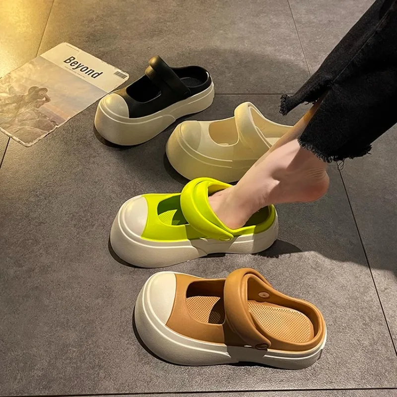 EVA Wearing Wearing Sandals with Holes in The Sail Cloth Air Bag Head Slippers Female Two Wear Summer Fashion Casual Thick Sole