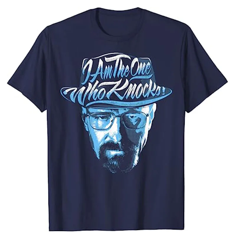 Breaking Bad Periodic Square T-Shirt  I Am The One Who Knocks Blue Hue Portrait Tee Funny Heisenberg Desert Horizon Outline Tops