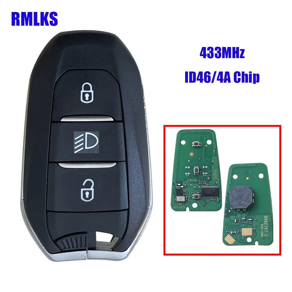 

434Mhz FSK 4A Chip Car Remote Key For Peugeot 3008 5008 2016 Citroen C3 C5 Smart Control Keyless Entry Fob Headlight