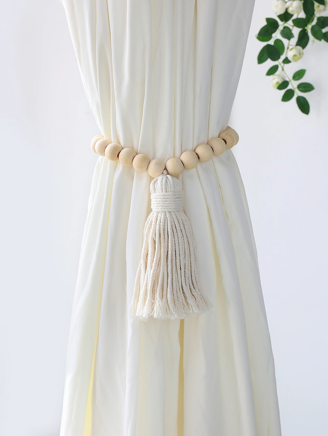 Makramee Vorhang Raff halter Holz perlen Wohn accessoires dekorative Vorhang Seil Vorhang Zubehör Boho Wohnkultur