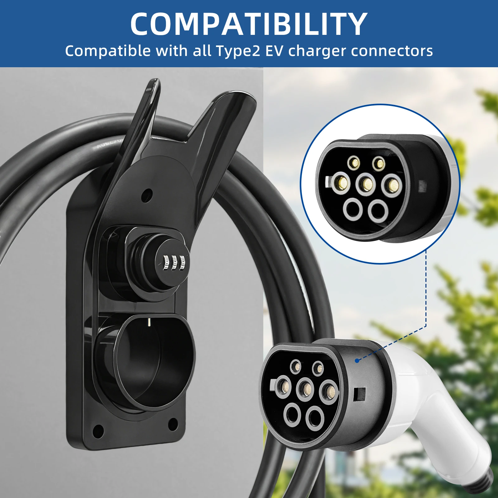 EVqiaoyi Type 2 EV Charger Holder Charging Cable Hook Wall Mount Holster Dock for IEC 62196-2 Charging Stations