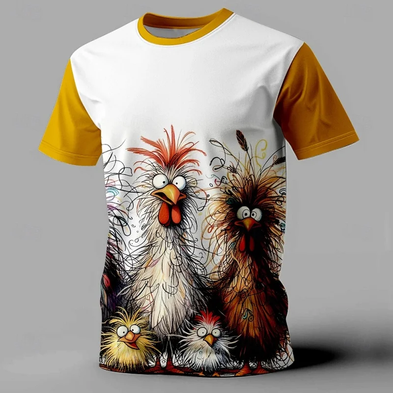 3D Printed Messy Dog Chicken T-Shirt For Men Women Funny Animal Pattern Tees Summer Loose Round Neck Tops Short Sleeves T Shirts