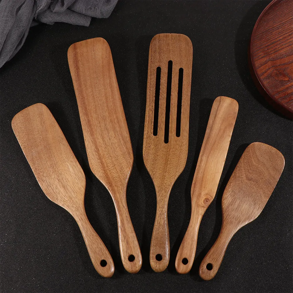 

Natural Wood Long Handle Spatula Non Stick High Temperature Resistant Wooden Salad Spatula Household Thickened