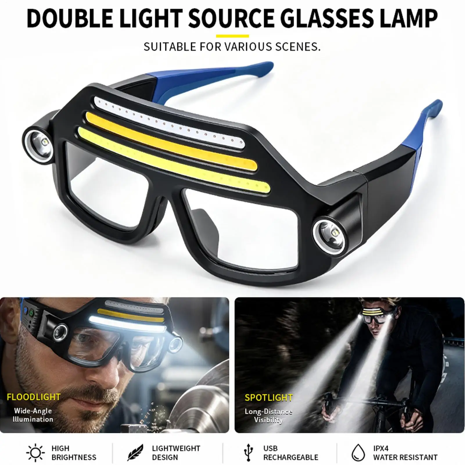 ライト付きメガネ-led-8モード-usb充電式-ヘッドランプ-アウトドア用-ヘッドランプ-メガネ-アウトドアハイキング、ランニング、キャンプに最適