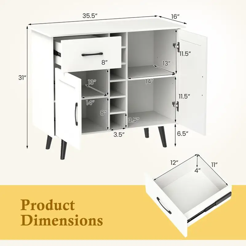 Modern Wine Bar Buffet Cabinet with 6-Bottle Wine Rack-White