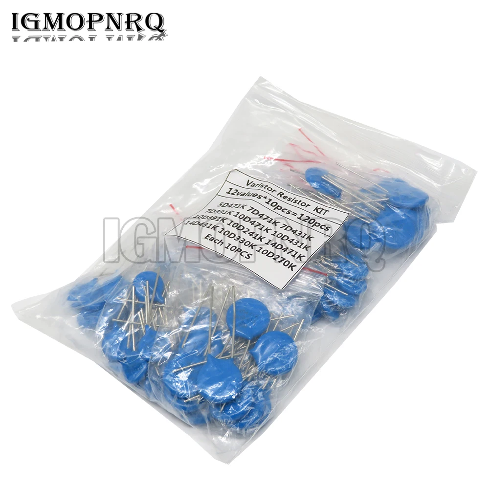 Imagem -02 - Valor 10 12 Pcs Varistor Resistor Assorted Kit 5d471k 7d471k 7d431k 7d391k 10d471k 10d431k 10d391k 14d471k 14d431k 10d241k 100 Pcs =