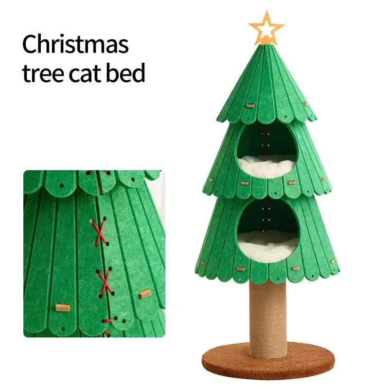 Christmas Tree Cat Climbing Frame with Sisal Scratching Post and Felt Litter Box Integrated Pet Toy for Kittens Multi