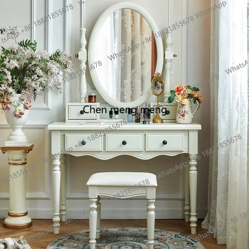 

Postmodern Storage Wood Vanity Table Beige Make Up Organizer Bedroom Dresser Salon Compact Space Saving Nordic Trendy Furniture