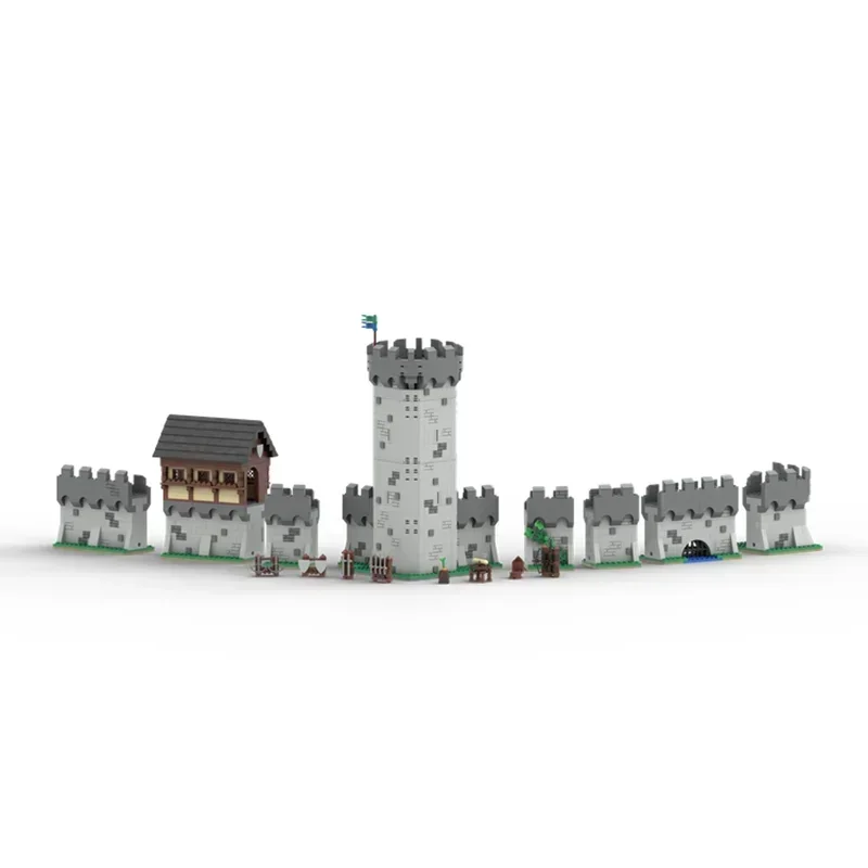 MOC Building Blocks Modular ยุคกลางผนังรุ่นฉากปราสาทเทคโนโลยีอิฐ DIY Assembly Street View ของเล่นเด็ก