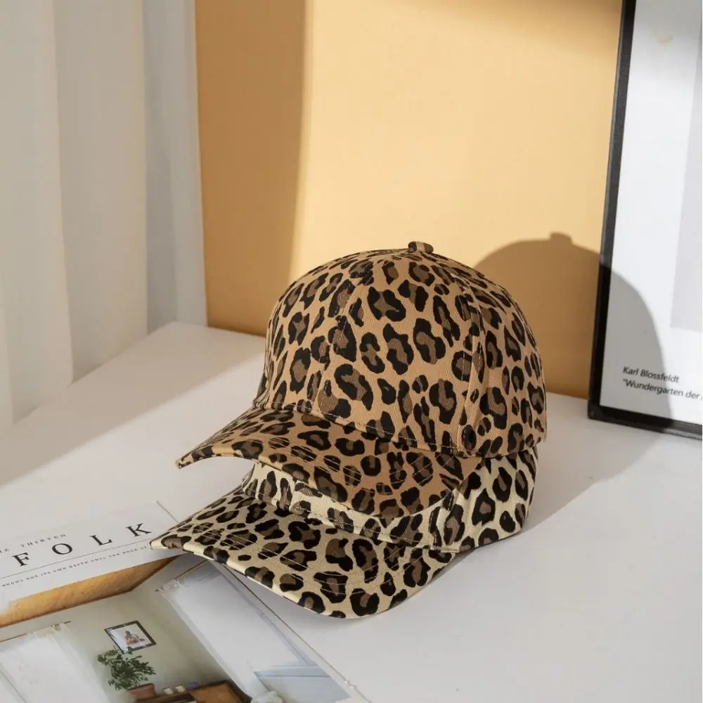 Fashion Leopard Print Baseball Cap Soft Breathable Baseball Visor Hat UV Protection Adjustable Long Brim Visors Women