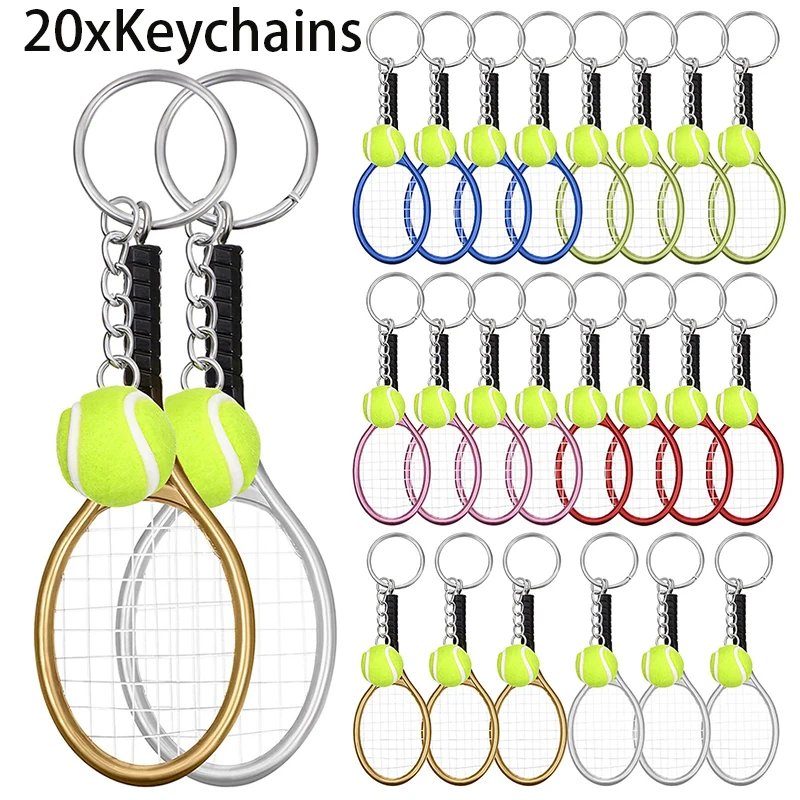 

20Pcs Tennis Racket Keychains Tennis Key Ring Keychain Alloy Tennis Ball Split Ring Tennis Trinkets for Tennis Sport Lover Team