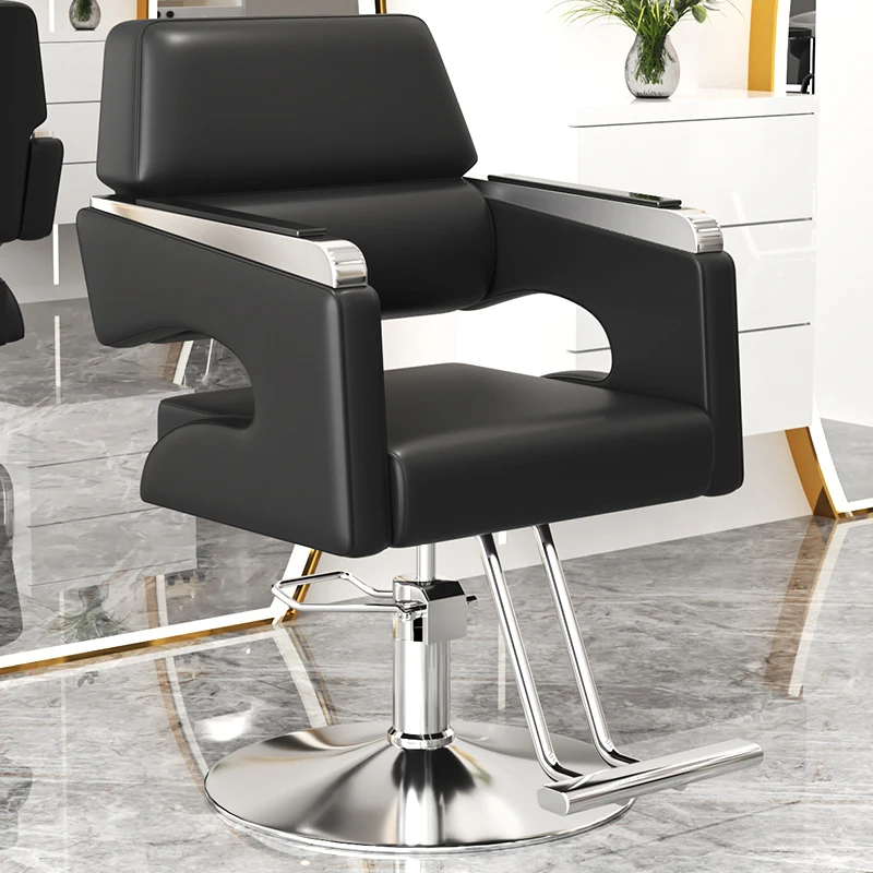 #Barber Salon Chair Adjustable Rotating Stainless Steel Armrest PU Leather Seat U-shaped Model Modern Design