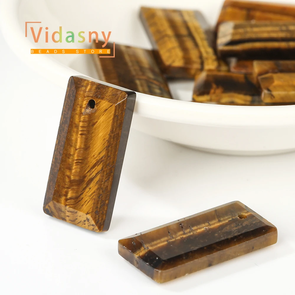 2 Stück 13 x 25 mm Natursteinperlen, facettiert, rechteckig, gelbes Tigerauge, Anhänger für Schmuckherstellung, DIY-Armband, Halskette, Zubehör – Detail 4