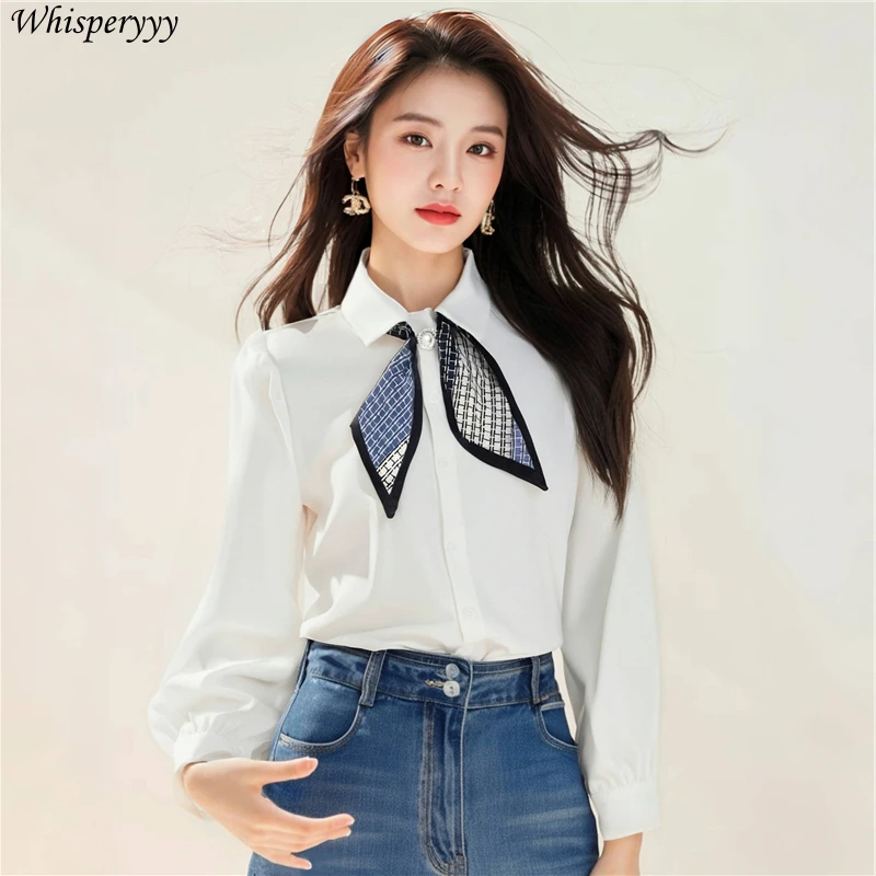 Spring New Bow Shirt Women Long Sleeve Chemise Femme Soccupation Blusas De Chifon Elegantes Single-breasted Lapel Tops Female
