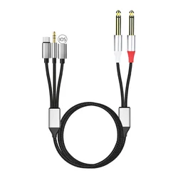 3In1 Audio Cable USB-C/3.5mm/8Pin Port To Dual 6.35mm Jack 1/4 TS Mono Y Splitter Cord for MP3 PC IOS Phone Tablet Mixer Speaker