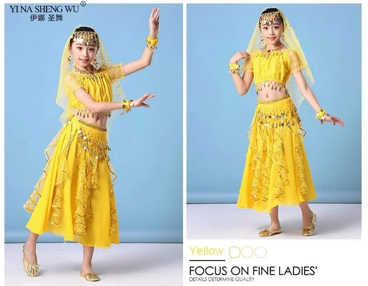 Indisches orientalisches ägyptisches Bauchtanz-Kostümset für Mädchen, 6 Farben, Bühnenoutfit für Kinder, Bauchtanzkleidung – Detail 12