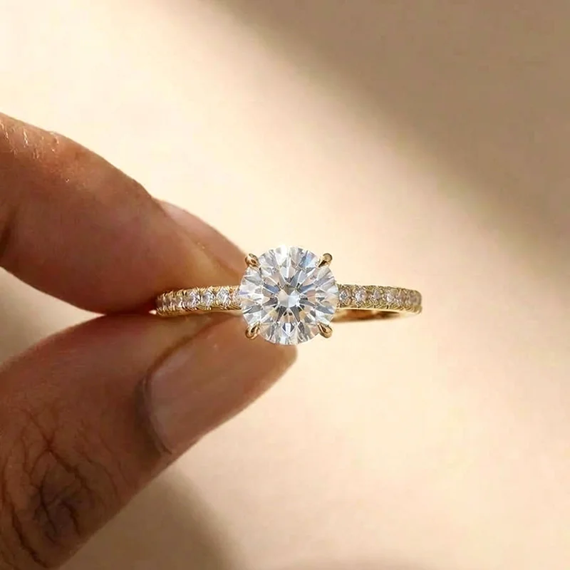 925 Sterling Silber Klassisches 4-Krallen-Design Runder Zirkonia Damen Hochzeits-Verlobungsringe Brautschmuck Geschenk Bestseller