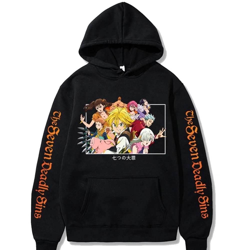 Anime japonés los siete pecados capitales Meliodas Elizabeth Diane Ban hombres mujeres Overszied grueso cálido sudadera mujer ropa masculina