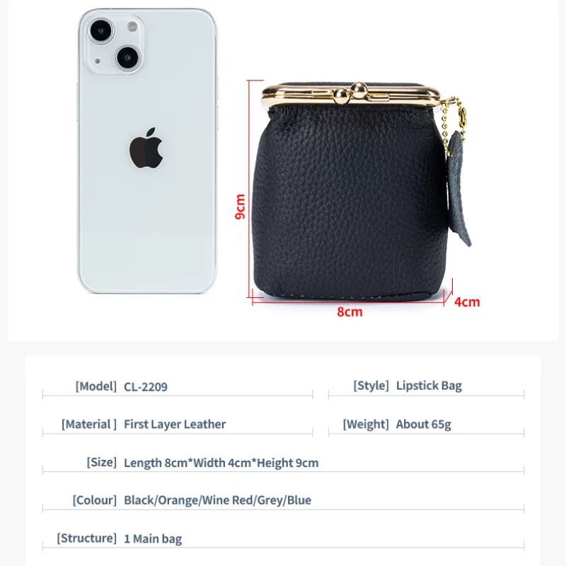 Genuine Leather Wallet Bag Cowhide Student Coin Purse Wireless Earphone Storage Pouch Lipstick Card Holder For Women