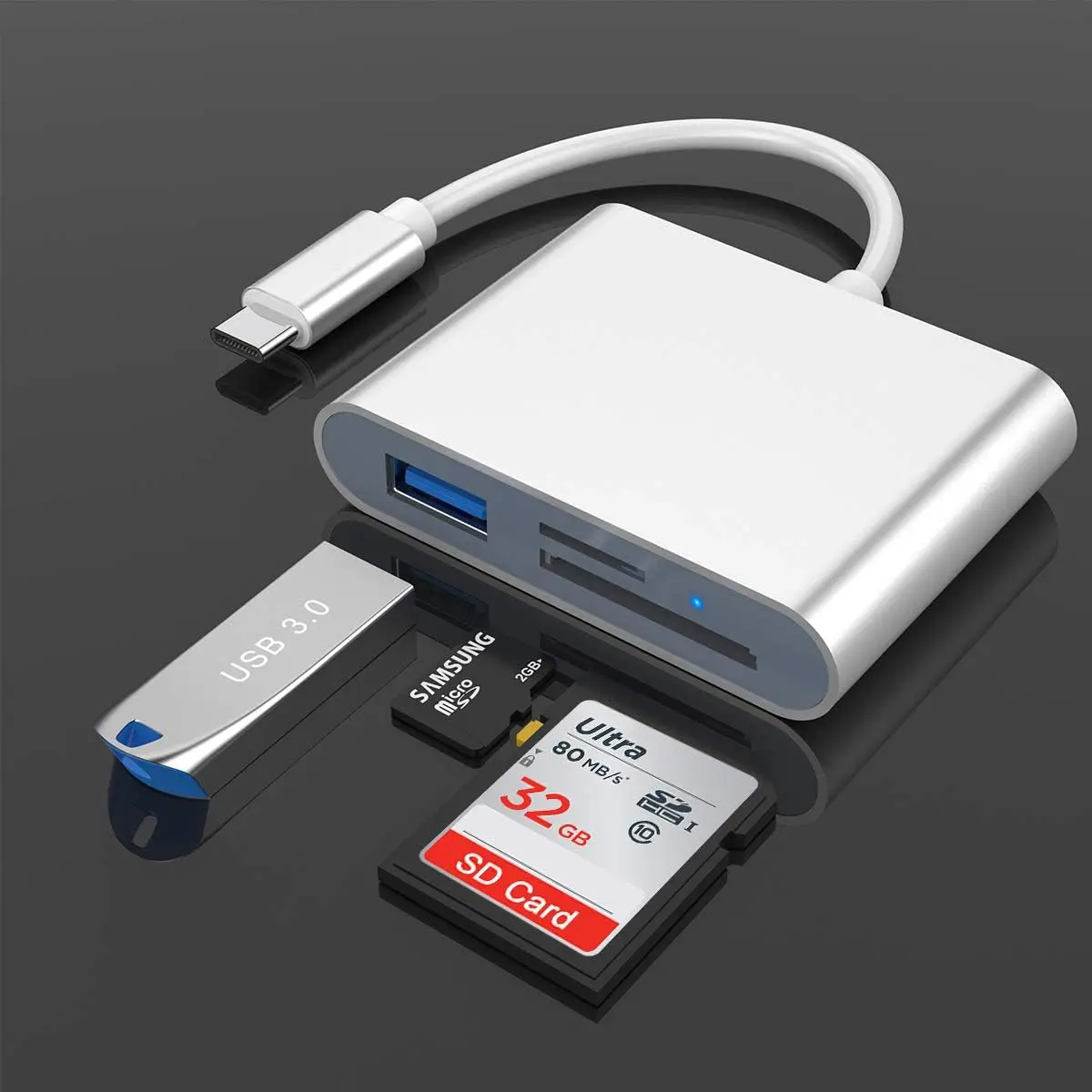 USB-C SD Card Reader, Micro SD/TF Adapter OTG USB 3.0 to Type-C Memory for Laptop, Tablet,Samsung and More
