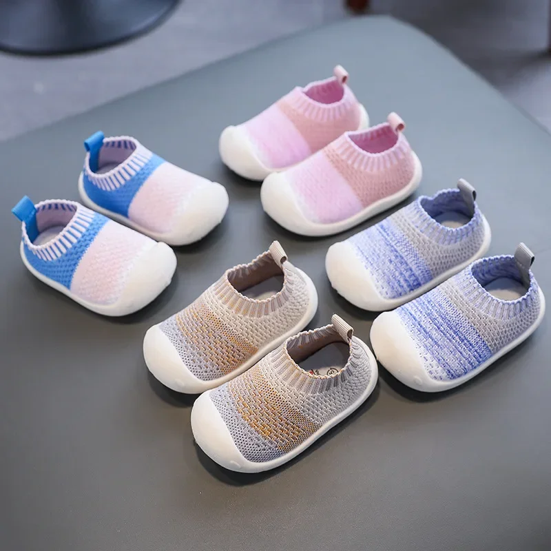 Baby Walking Shoes Soft Sole Breathable Knit Spring&Autumn Casual Shoes 2024 New Stretch Fabric Sock Shoes Slip-on Dirt-proof