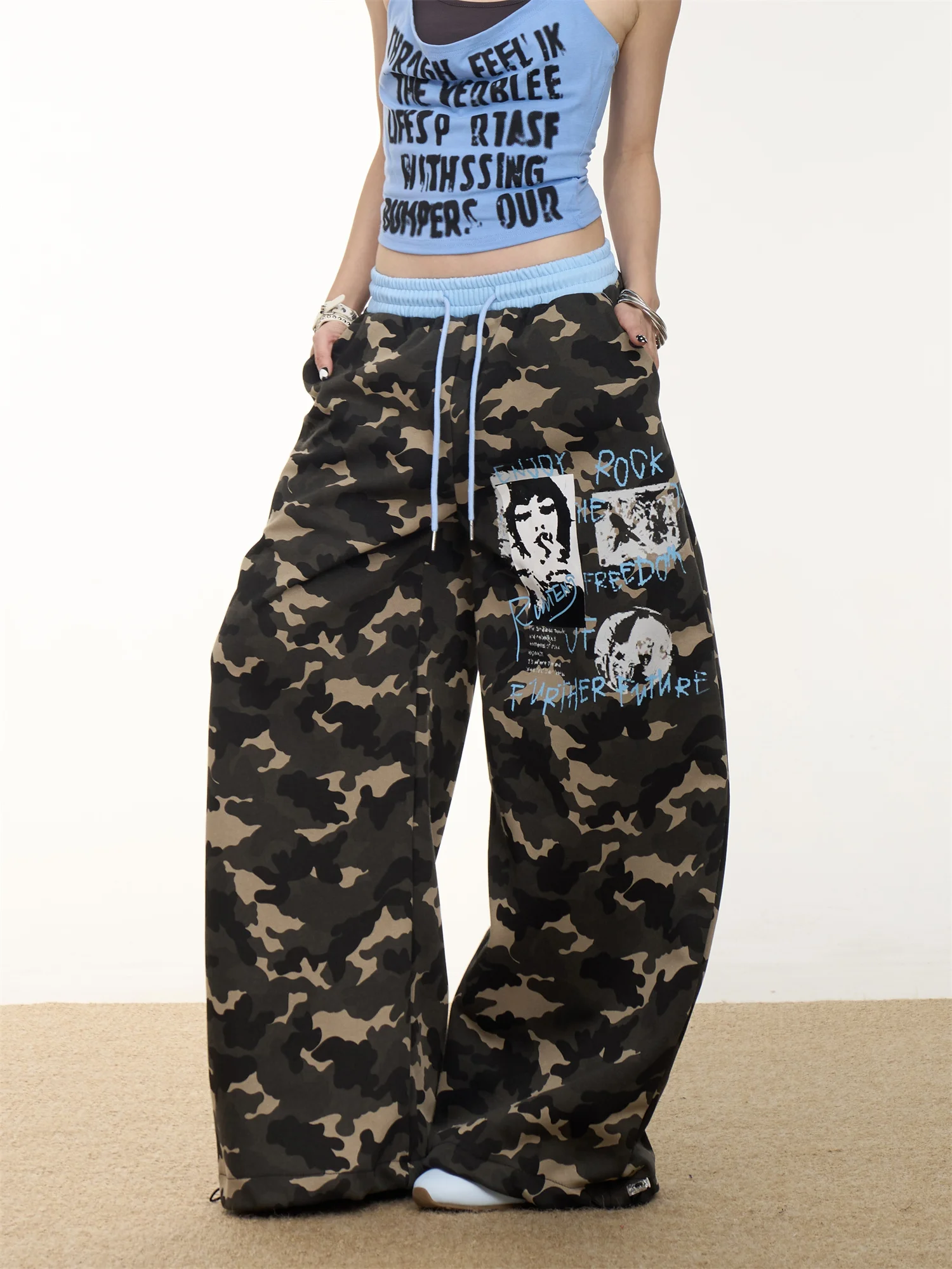 

Женские повседневные брюки в американском стиле, свободные, универсальные, для весны и лета, с эффектом похудения, широкие, прямого кроя, длинные, камуфляжные