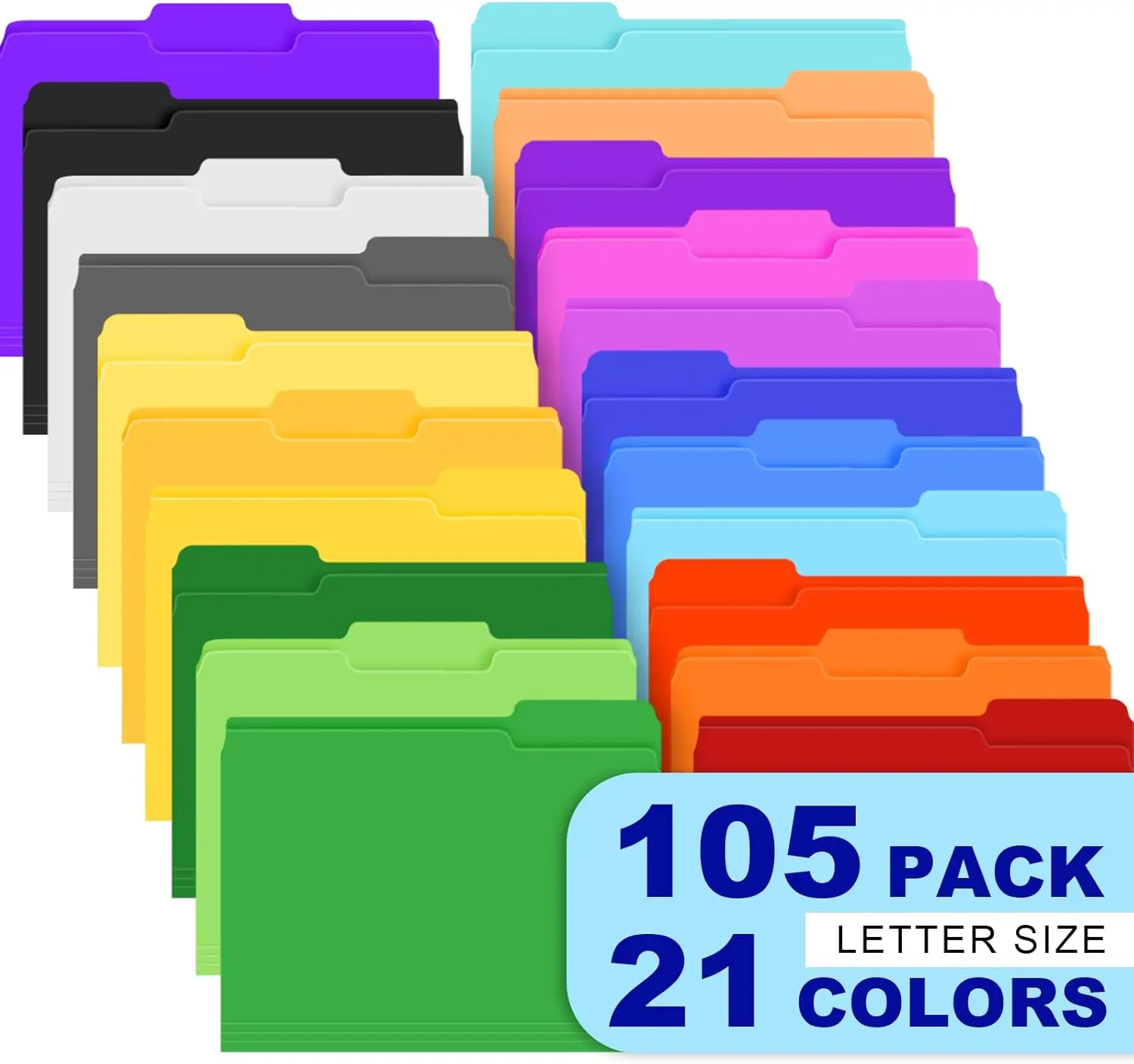 

Набор из 105 цветных папок для документов, 21 цвет, формат Letter, для офиса, школы, деловых документов