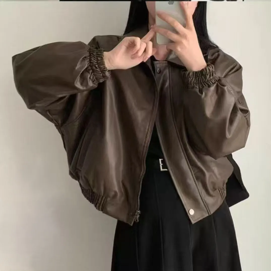 

Bomber Jackets Womens Jacket Red Fall Minimalist Simple Plain Single-Layer Cleanfit Pressed Buttoned OL Professional Office Warm