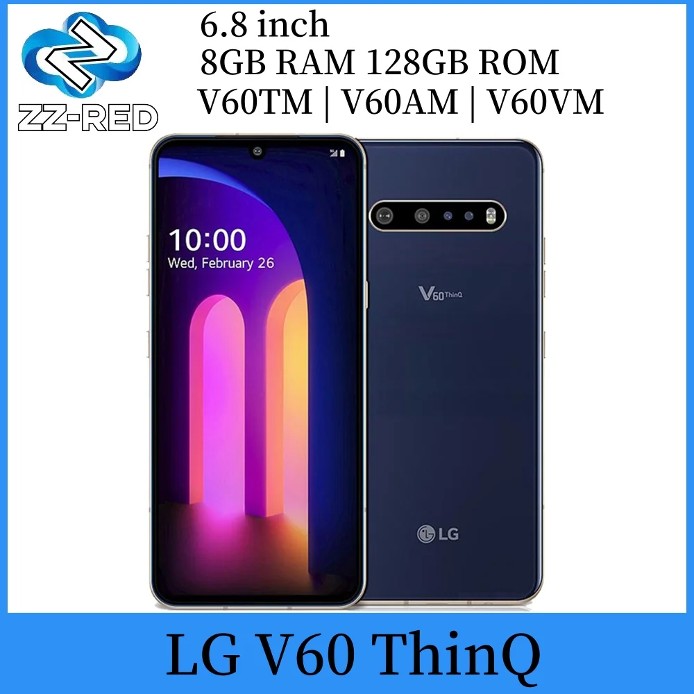 Оригинальный разблокированный мобильный телефон LG V60 ThinQ 5G 6,8 дюйма, 8 ГБ + 128 Гб V600TM | V600VM | V60AM Qualcomm865, мобильный телефон с отпечатком пальца (без польского/иврита)