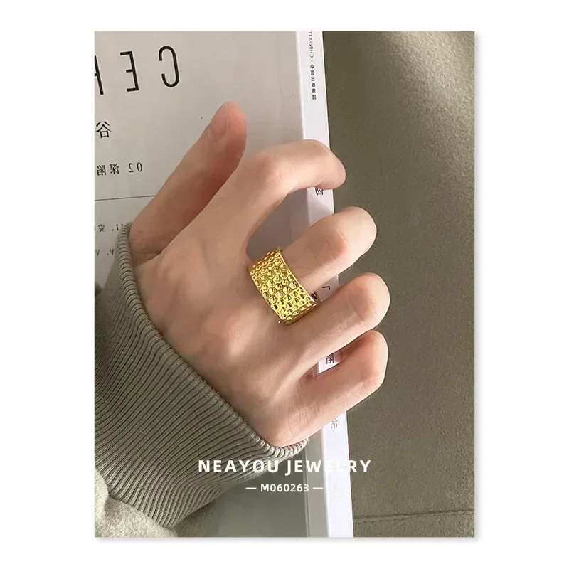 Eldorado Gold  9999 Real Gold 24K Niche Premium Sense Retro Personality Bump Polka Dot Ring Men's Hammer Ring