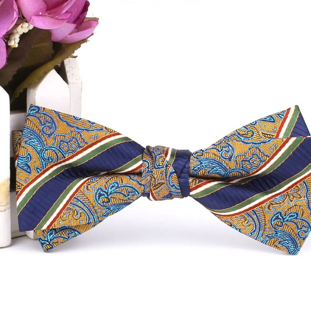 Korean Design Bowtie Irregular Flower Pattern Double Layer Polyester Neckwear For Groom Wedding Party Formal Suit Accessory