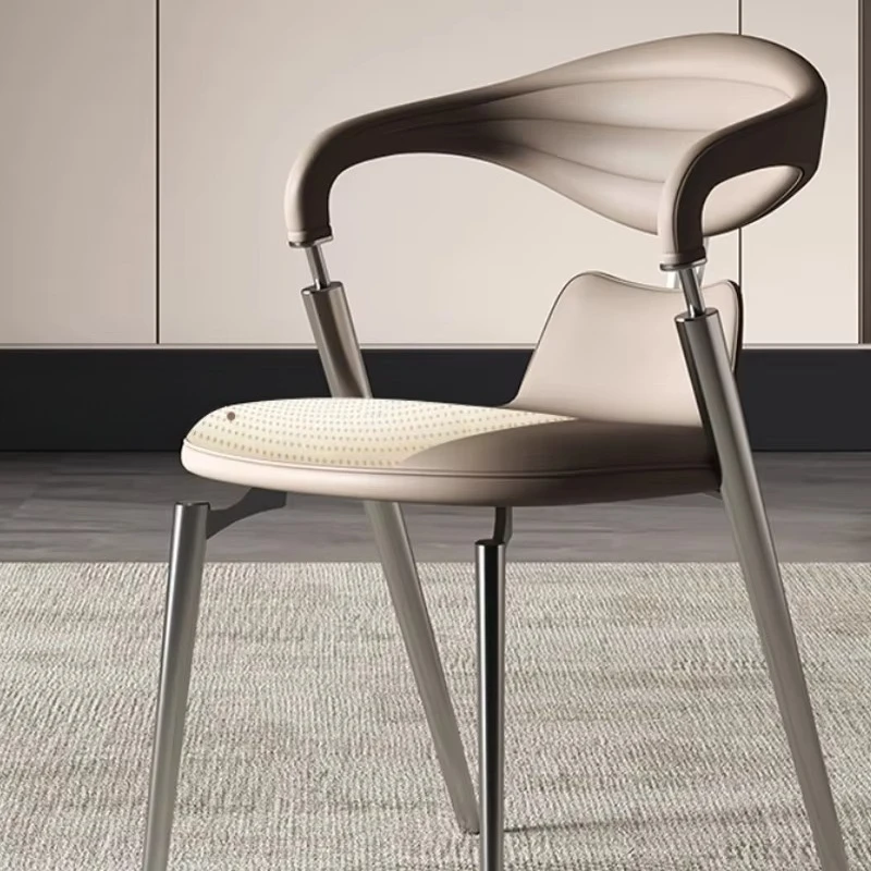 Modern Luxury Dining Chair Light Leather Simple Backrest Home Office Kitchen Dining Table Fashion Dining Chair Metal Frame
