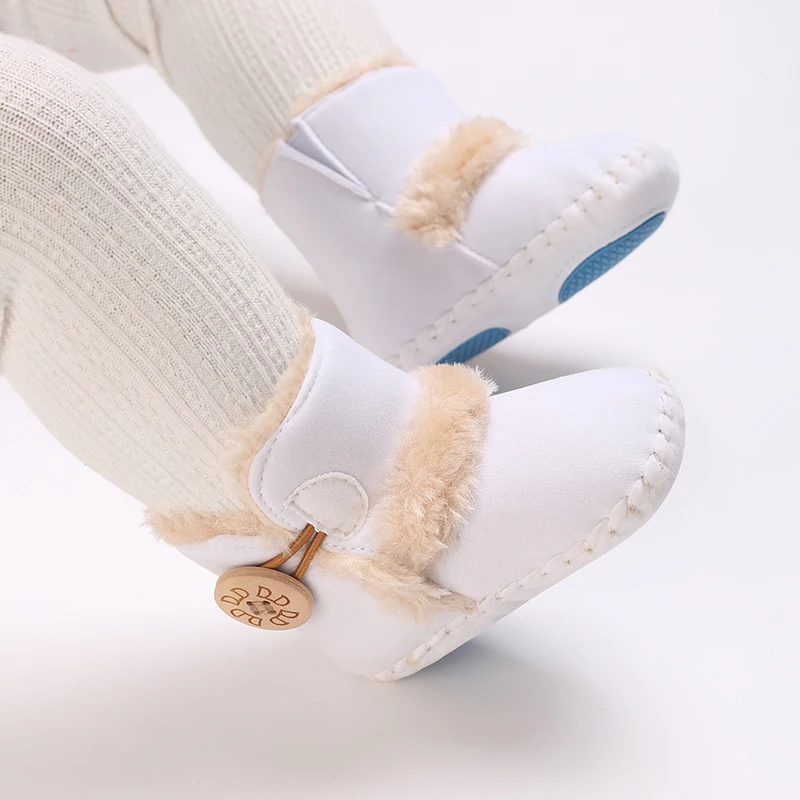 2023 Winter Baby Boots Infant Girls Boys Warm Fashion Solid Shoes with Fuzzy Balls First Walkers Kid Shoes 0-18M