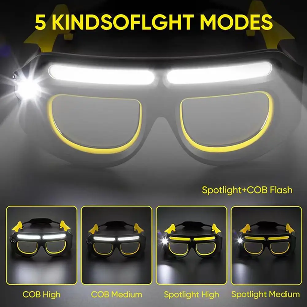 

COB Rechargeable LED Safety Glasses Headlights,Detachable Sunglasses,Multifunctional Headlamp For Working,Riding,Night Fishing