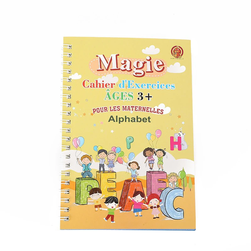 Livre de calligraphie 3D réutilisable pour enfants, alphabet français, cahier d'apprentissage du dessin, apprentissage des chiffres, apprentissage de l'éducation, pratique des lettres, nettoyage, ensemble de 4