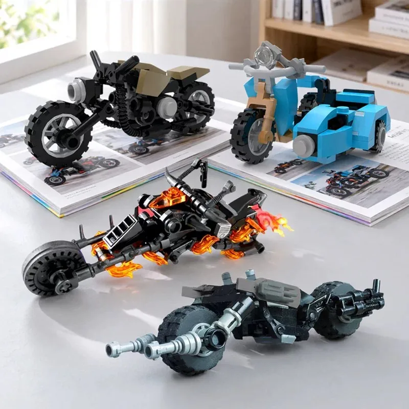 MOC fun and creative retro-style mini motorcycle building block model a perfect assembly toy for adults ideal as a birthday gift