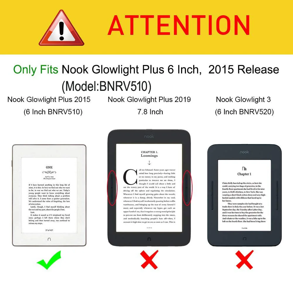 Case for (2015) Nook GlowLight Plus 6-inch (Model: BNRV510) E-book Protective Case, PU Leather, Fully Wrapped Protective Case