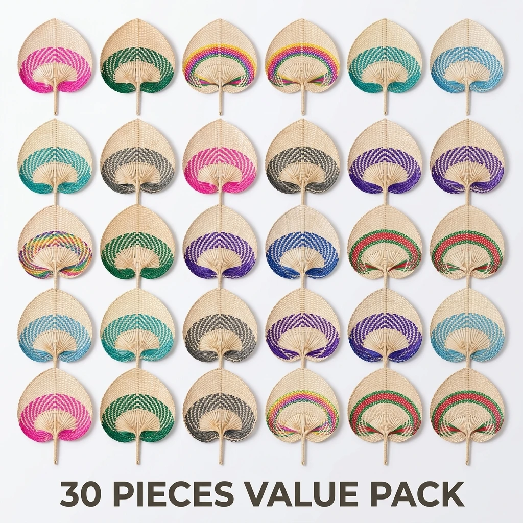 Raffia Palm Leaf Hand Fan Handmade Woven Cooling Fan Wall Art & Portable Handheld Fan For Wedding Favors Home Decor Summer Camp