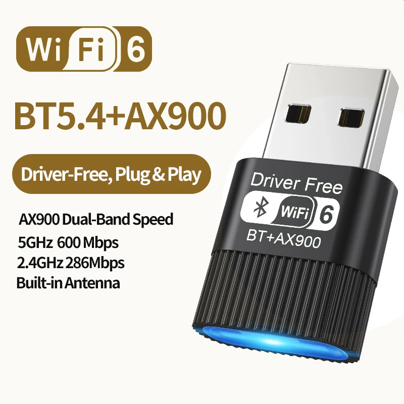 WANJEED AX900 USB WiFi 6 Bluetooth 5.4 Adapter 2in1 Dongle Dual Band 2.4G&5GHz Network Wireless Wlan Receiver DRIVER FREE