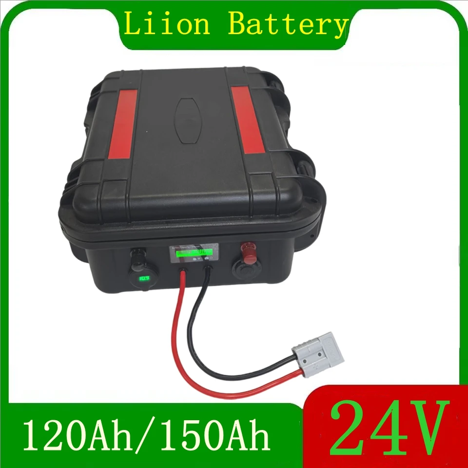 

24V 150Ah waterproof 24V 120AH Lithium ion battery 24V 130Ah li-ion for EV scooter golf cart UPS backup power +10A Charger.