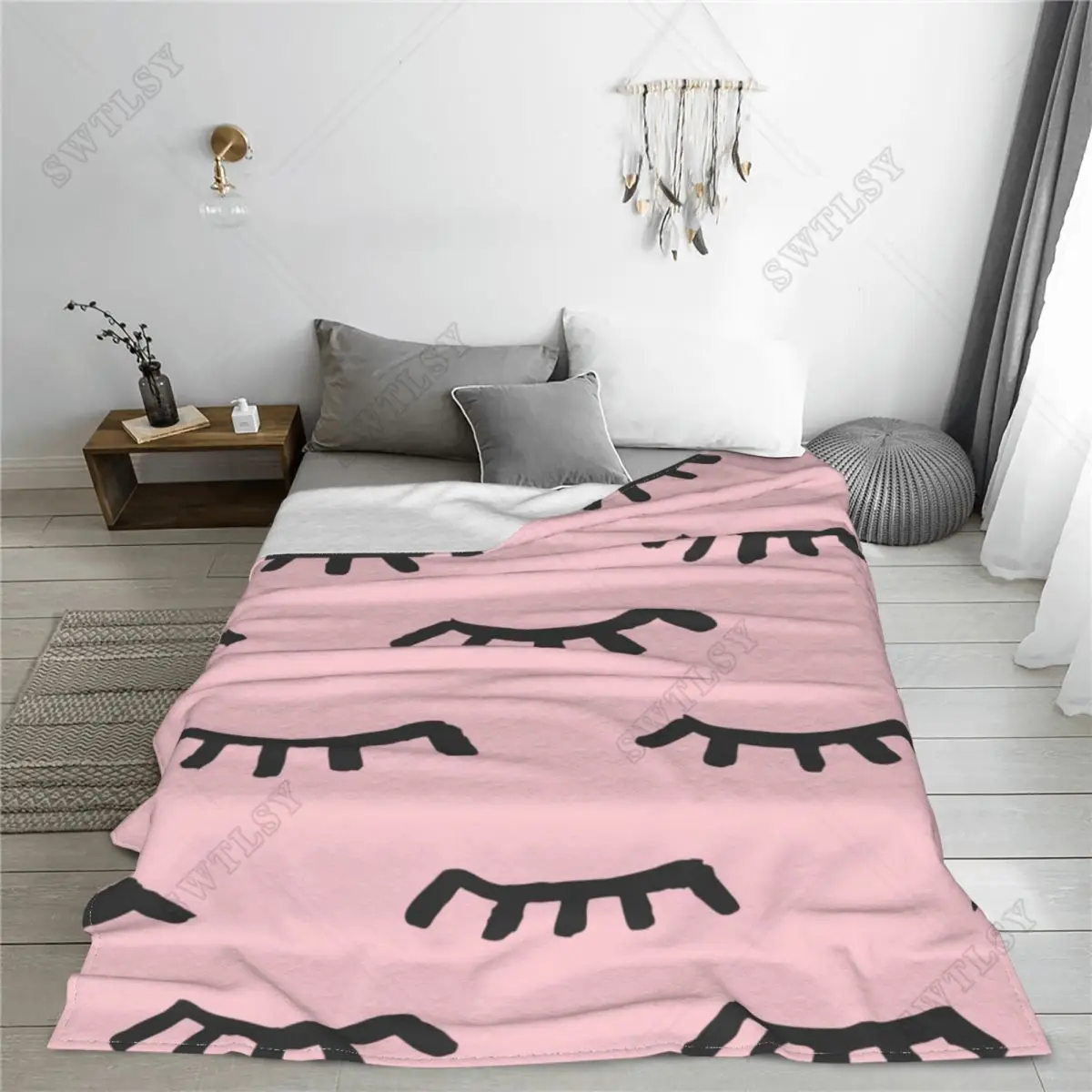 Eyelash Knitted Blankets Cartoon Beauty Glam Closed Eyes Flannel Throw Blanket Airplane Travel Decoration Soft Warm Bedspread