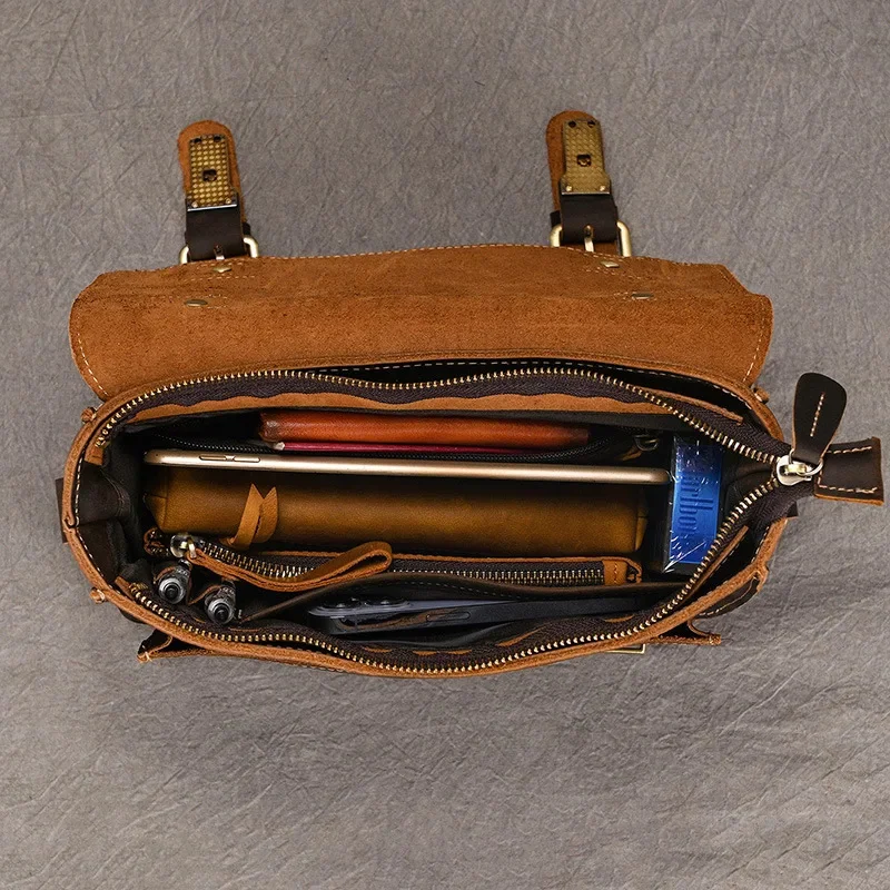 Bandolera de piel auténtica para hombre, bolso de mano multifunción, Estilo Vintage, informal, a la moda