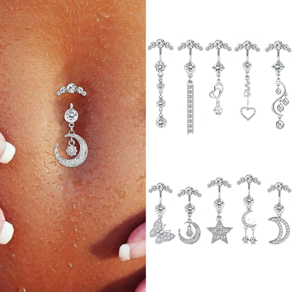 Cristal Aço Umbigo para Mulheres, Piercing Umbigo, Sexy Piercing Umbigo, Corpo Balançando Jóias, Anéis Umbigo, Charme, 5