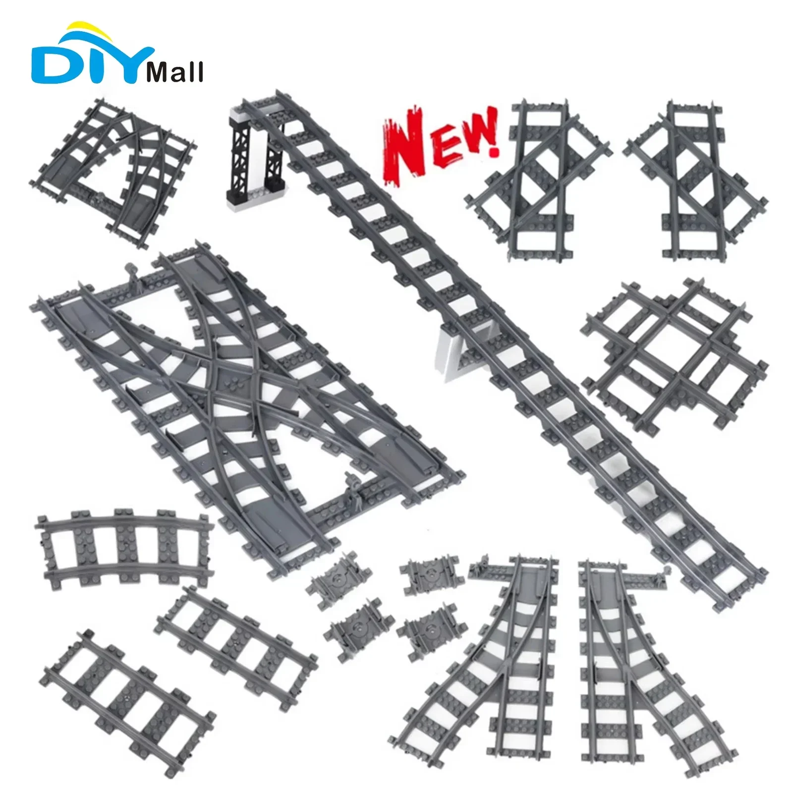 

DIYmall MOC City Train Track Set Flexible Forked Rail Building Blocks Creative Gift for 14+ Kids