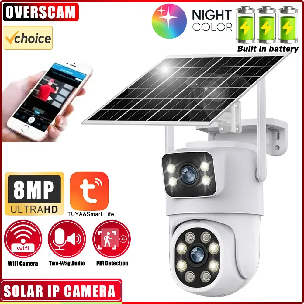 

8MP Wireless Solar Camera 4K Dual lens WiFi PTZ Camera Outdoor Built-in Battery Video Surveillance Camera Long Time Standby Tuya