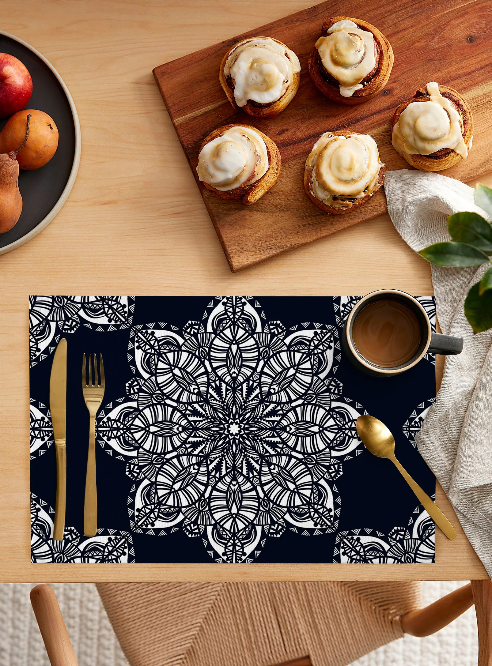 Texture Floral Mandala Abstract Lines Kitchen Dining Table Decor Accessories 4/6pcs Placemat Heat Resistant Tableware Pads Mats